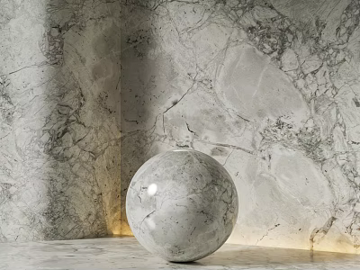 Elegant Marble Sphere Decorative Component Against Natural Textured Marble Wall 3d model