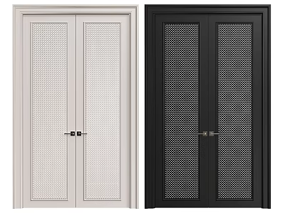 White And Black Double Doors With Perforated Grid Design For Home Interior 3d model