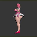 3D Model Female Character With Pink Hair Rainbow Sleeves And Frilly White Dress