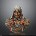 Hooded Man Bust With Red Lined Robe And Ornate Chest Emblem
