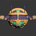 Futuristic Mechanical Creature Robotic Character With Spherical Design Vibrant Yellow Green Red Purple Tentacles