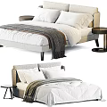 Modern Minimalist Double Bed With White Quilt Green Blanket And Nightstand