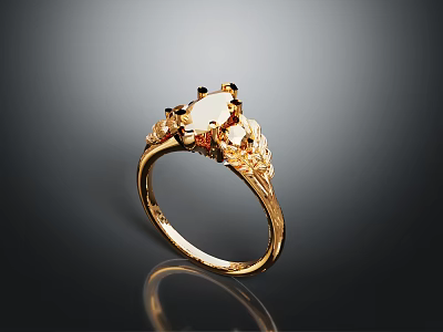 Elegant Gold Ring With Gemstone And Intricate Pattern Design For Fashion Accessory 3d model