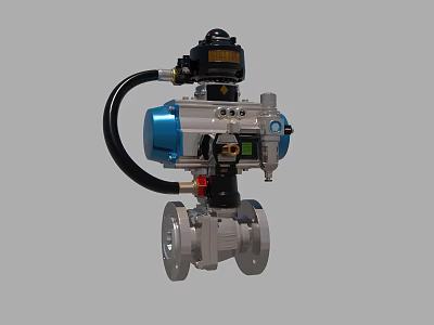 Industrial Pneumatic Valve With Blue Actuator Control Unit And Stainless Steel Body 3d model