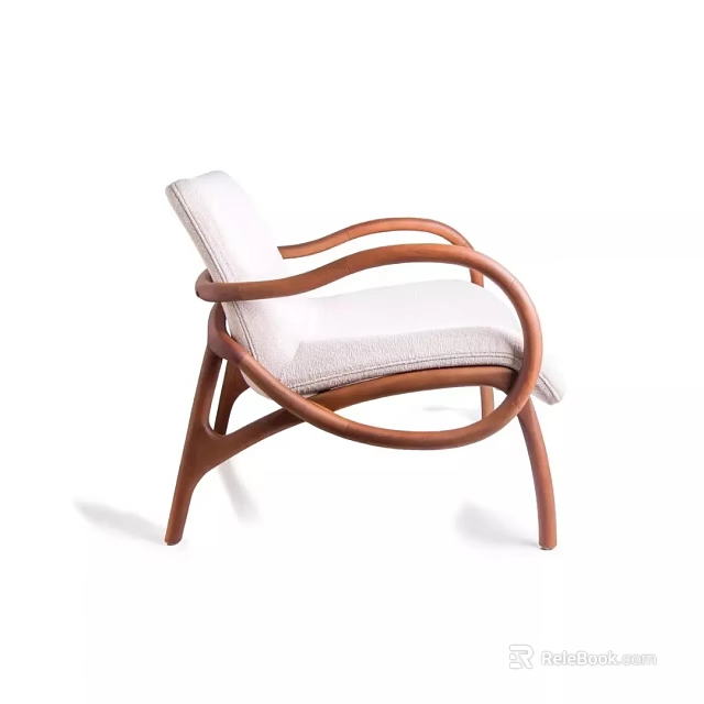 Modern Accent Chair With Curved Wooden Arms And Linen Upholstered Seat 3d model 