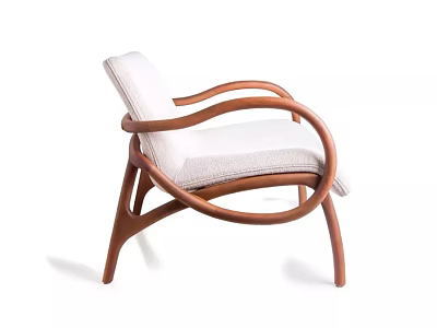Modern Accent Chair With Curved Wooden Arms And Linen Upholstered Seat 3d model