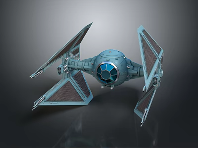 Detailed TIE Fighter Model With Hexagonal Cockpit And Solar Panel Wings 3d model