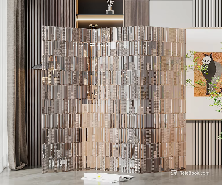 Elegant Modern Glass Room Divider With Transparent Panel Design For Interior Space 3d model 