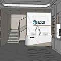 Modern Hospital Outpatient Clinic Lobby With Reception Desk Wall Portraits And Staircase