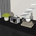 Modern Table Ornaments Books Potted Radio Wine 3d model