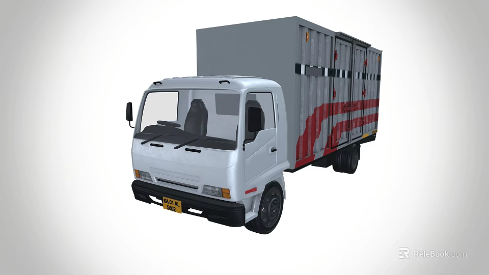 White Commercial Cargo Truck With Red Stripes On Container Body Design 3d model 