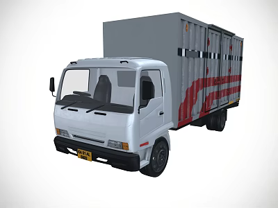 White Commercial Cargo Truck With Red Stripes On Container Body Design 3d model