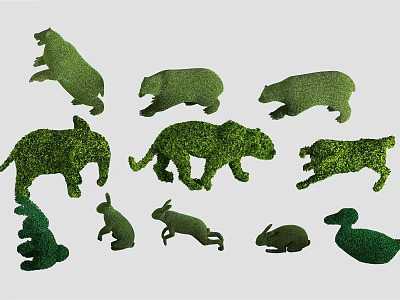 Bushes Artistically Trimmed Into Different Animal Shapes For Outdoor Decor 3d model