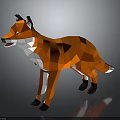 Low Poly Fox 3D Model with Orange Fur White Belly Black Paws on Dark Background