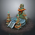 Ancient Mystical Altar Structure With Orange Snakes Green Gemstone Pillars Circular Platform And Stone Steps 3d model