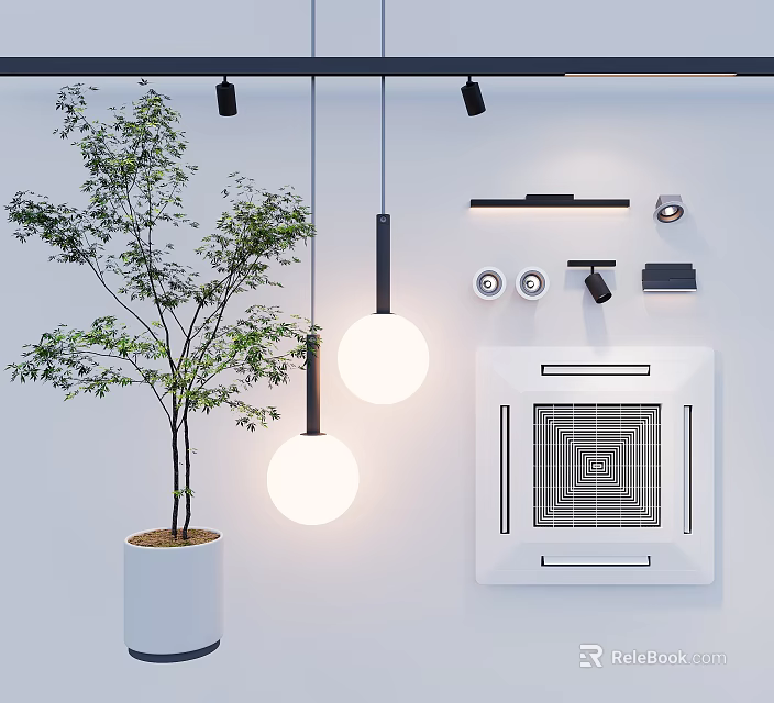 Contemporary Lighting Fixture Set With Pendant Lamps Wall Sconces And Ceiling Lights 3d model 