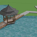 Scenic Lotus Pond Pavilion With Two People Stone Path Lakeside Lanterns And Surrounding Trees