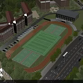 Traditional School Buildings With Red Brick Facade Green Lawn And Spacious Courtyard