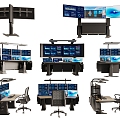 Monitoring console Command center console Dispatching console Operation console Office desk and chair combination 3d model