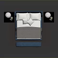 Contemporary Bedroom Interior With Blue Bed Frame White Bedding Gray Blanket Nightstands And White Lamps
