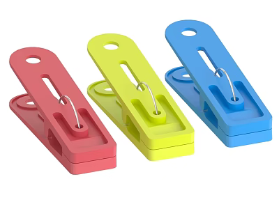 Colorful Plastic Utility Clips For Household Supplies In Red Yellow Blue Practical Design 3d model