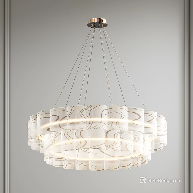 Modern Style Chandelier Featuring White Lampshades Wavy Patterns And Multi Layer Design 3d model 