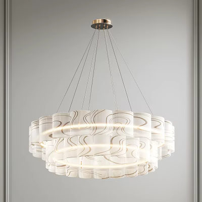 Modern Style Chandelier Featuring White Lampshades Wavy Patterns And Multi Layer Design 3d model