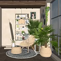 Rattan Leisure Chair In Cozy Indoor Space With Green Plants And Decor