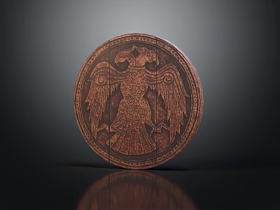 Round Wooden Decorative Carving With Intricate Eagle Design And Textured Surface 3d model