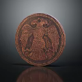 Round Wooden Decorative Carving With Intricate Eagle Design And Textured Surface