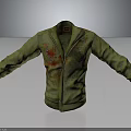 Green Distressed Jacket With Red Black Stains Lapel Collar Button Casual Outerwear