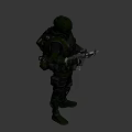 Futuristic Combat Game Movie Character With Tactical Armor Helmet And Rifle On Green Background 3d model
