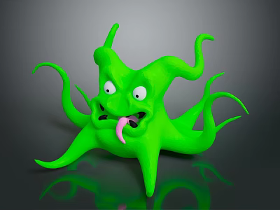 Green Cartoon Style Game Movie Character With Multiple Tentacles And Big Eyes Sticking Out Tongue 3d model