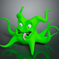 Green Cartoon Style Game Movie Character With Multiple Tentacles And Big Eyes Sticking Out Tongue