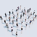 Group of Diverse People Standing in Different Directions in Open White Background Space