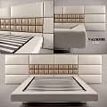 Modern Double Bed Featuring Tufted Cream Leather Headboard And Sleek Frame 3d model