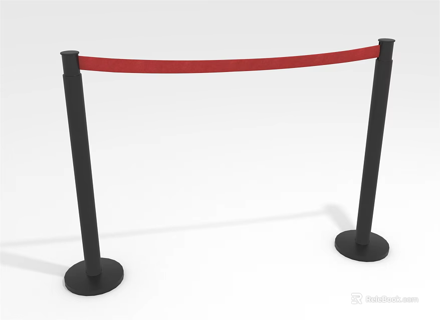 Black Stanchion Queue Barrier With Red Tape For Crowd Control Setup 3d model