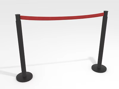 Black Stanchion Queue Barrier With Red Tape For Crowd Control Setup 3d model