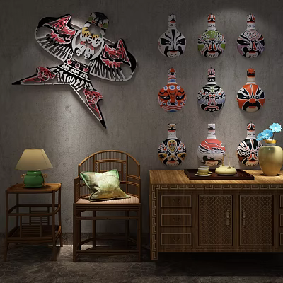 New Chinese Style Side Cabinet Face Style Chair Side Cabinet Combination 3d model