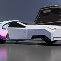 Futuristic Mechanical Weapon With Sleek White Purple Accents And Transport Vehicle