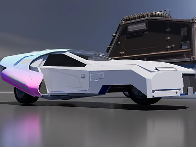 Futuristic Mechanical Weapon With Sleek White Purple Accents And Transport Vehicle 3d model