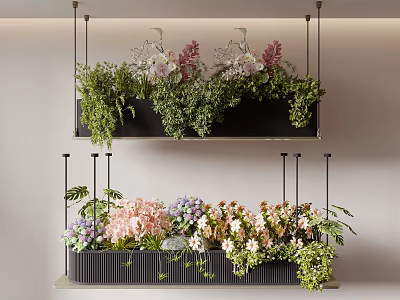 Modern Indoor Hanging Planters With Green Plants And Colorful Flowers For Decor 3d model
