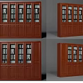 Dark Brown Wooden Bookcase With Glass Doors Drawers And Books Inside