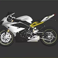 Modern White And Yellow Sport Motorcycle With Sleek Body Black Seat And Alloy Wheels