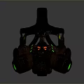Tactical Weapon Gas Mask With Rusty Exterior Green Red Glowing Dots And Black Straps