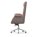 Brown Leather High Back Office Chair With Armrests Metal Base By Window With City View