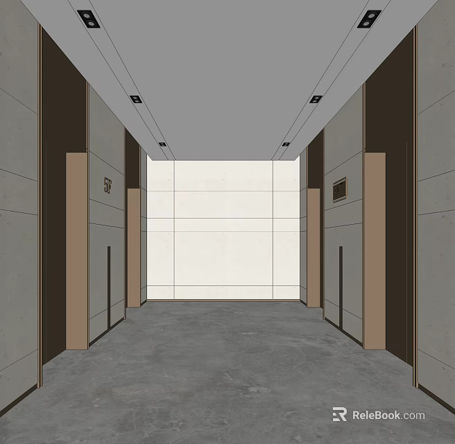 Modern Elevator Lobby Interior Design With Sleek Walls Elevator Doors And Ceiling Lights 3d model