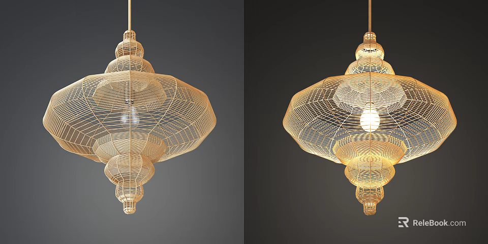 Elegant Modern Woven Golden Chandelier Featuring Intricate Structure And Illuminated Light 3d model 