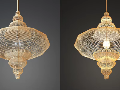 Elegant Modern Woven Golden Chandelier Featuring Intricate Structure And Illuminated Light 3d model