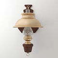 Elegant Golden Wall Lamp With Wooden Base And Carved Decorations Transparent Bulb And Classic Design